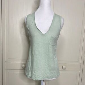 J.Crew Women’s Linen Deep V-neck Sleeveless top In Green Sz XS Summer Lagenlook